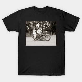 Couple Riding Motorcyle, 1928. Vintage Photo T-Shirt